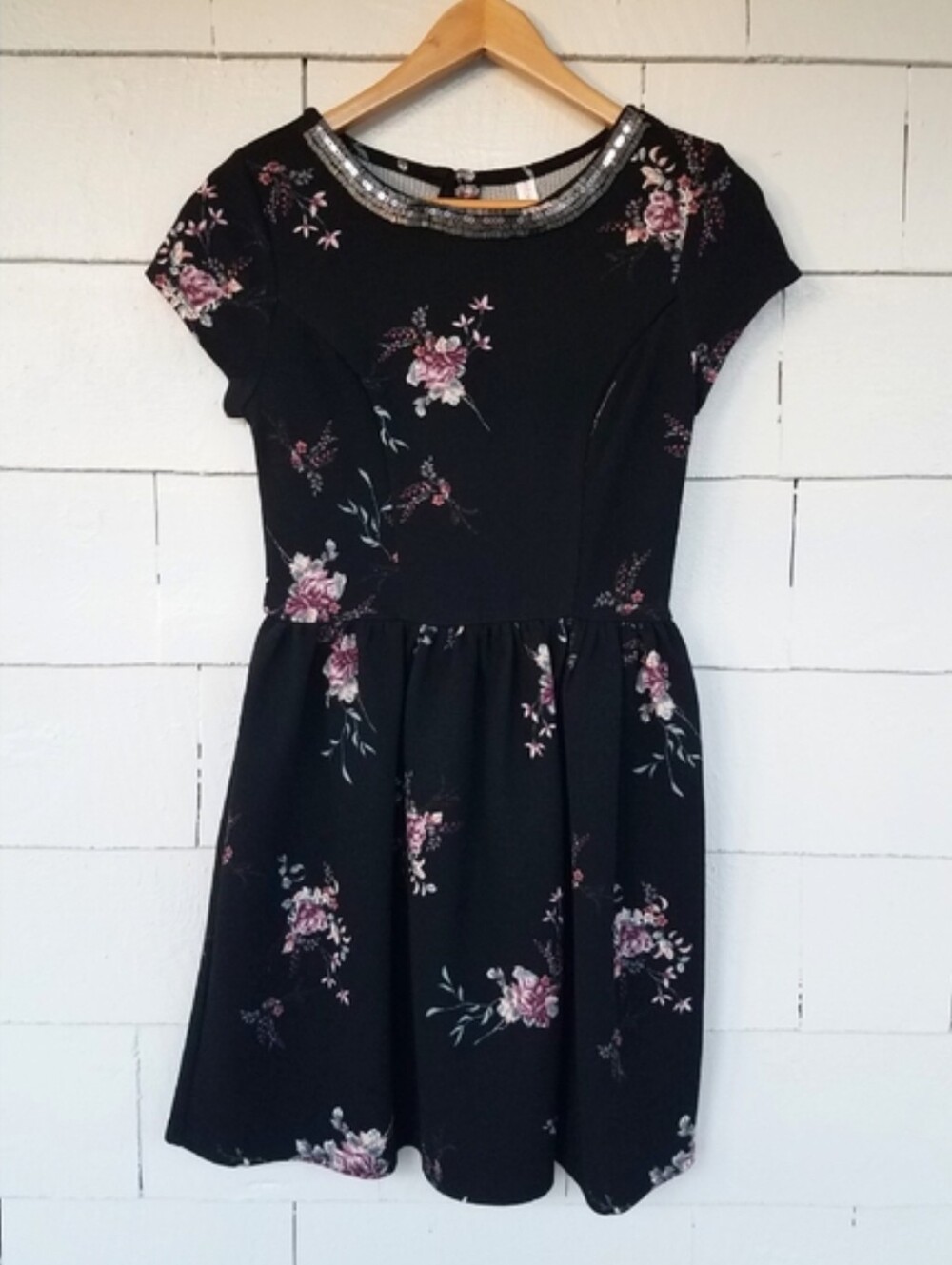 Xhilaration Black Floral Beaded Dress Size Small